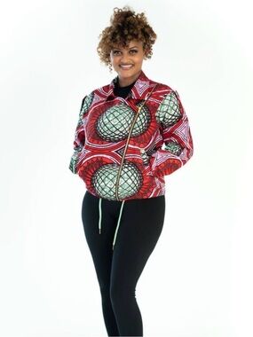 Swiss Brand Keep Riding Neon African Wax Print Bomber Jacket